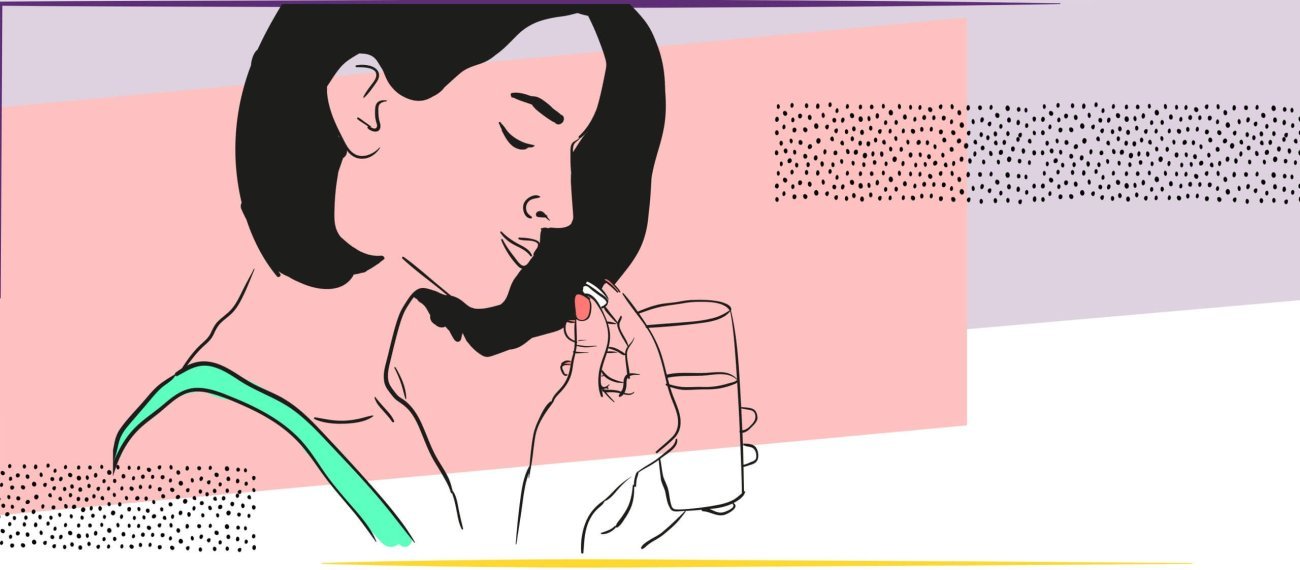 illustration of woman taking pill